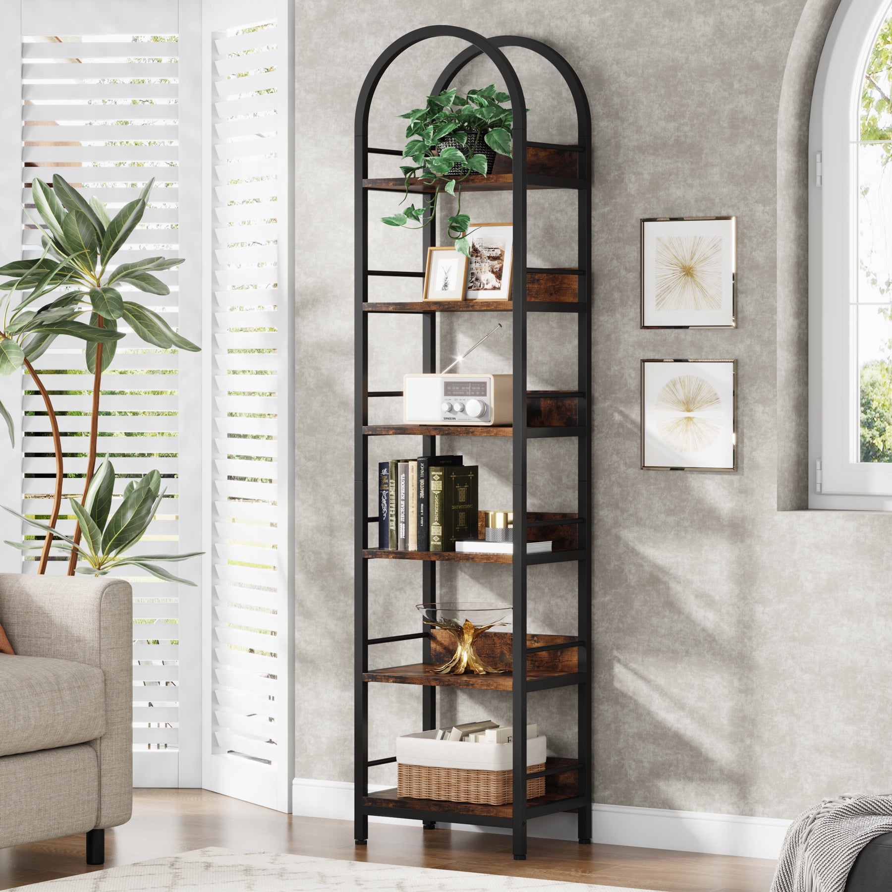 6-Tier Bookshelf 78.7" Narrow Bookcase